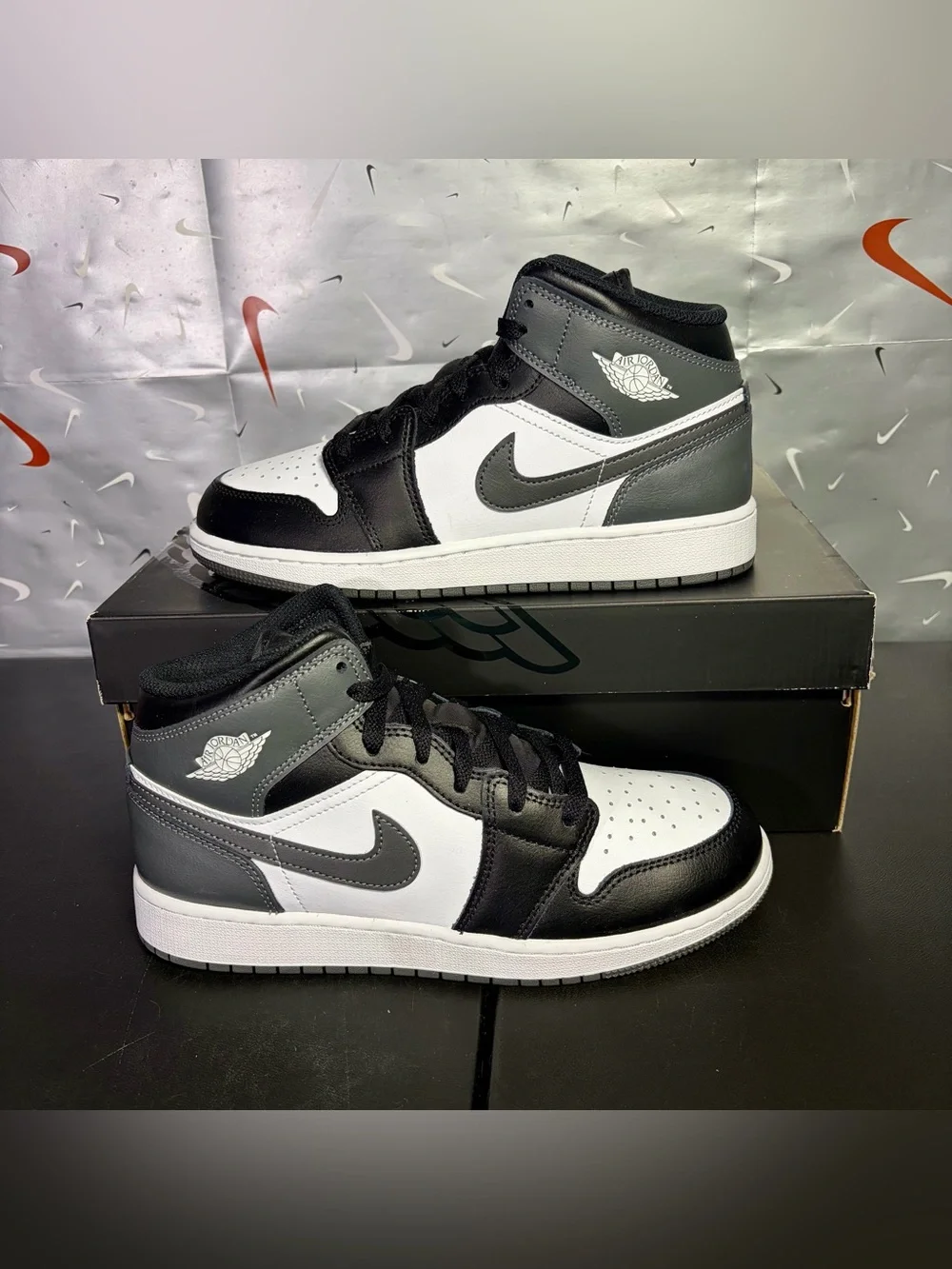 Nike Air Jordan 1 Mid Black White Iron Grey (GS) Size 7Y DQ8423-001 New